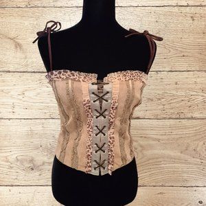 Wilsons Leather Maxima Taupe Leather Halter Corset Top Small